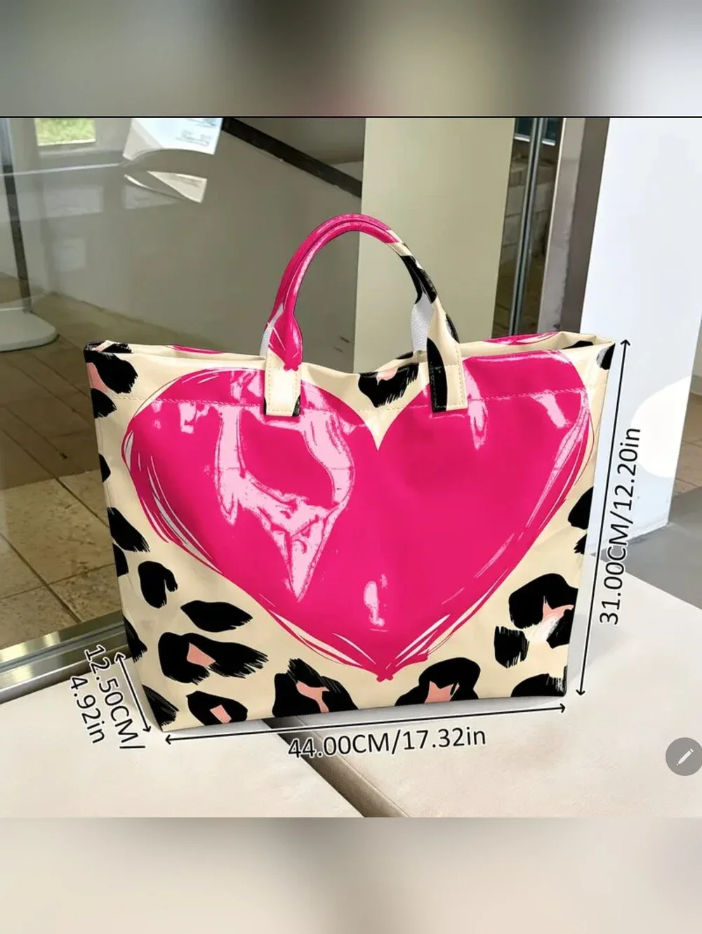Heart Leopard Print Stylish Tote Bag - Picture 9 of 11
